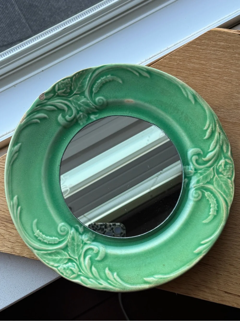 VINTAGE Green Decorative Round Mirror